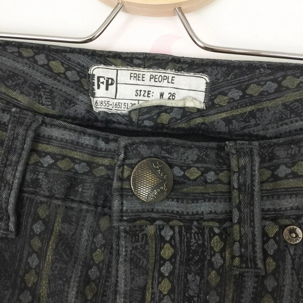 Free People Boho Geo Print Black Gray Skinny Jeans Pants 26